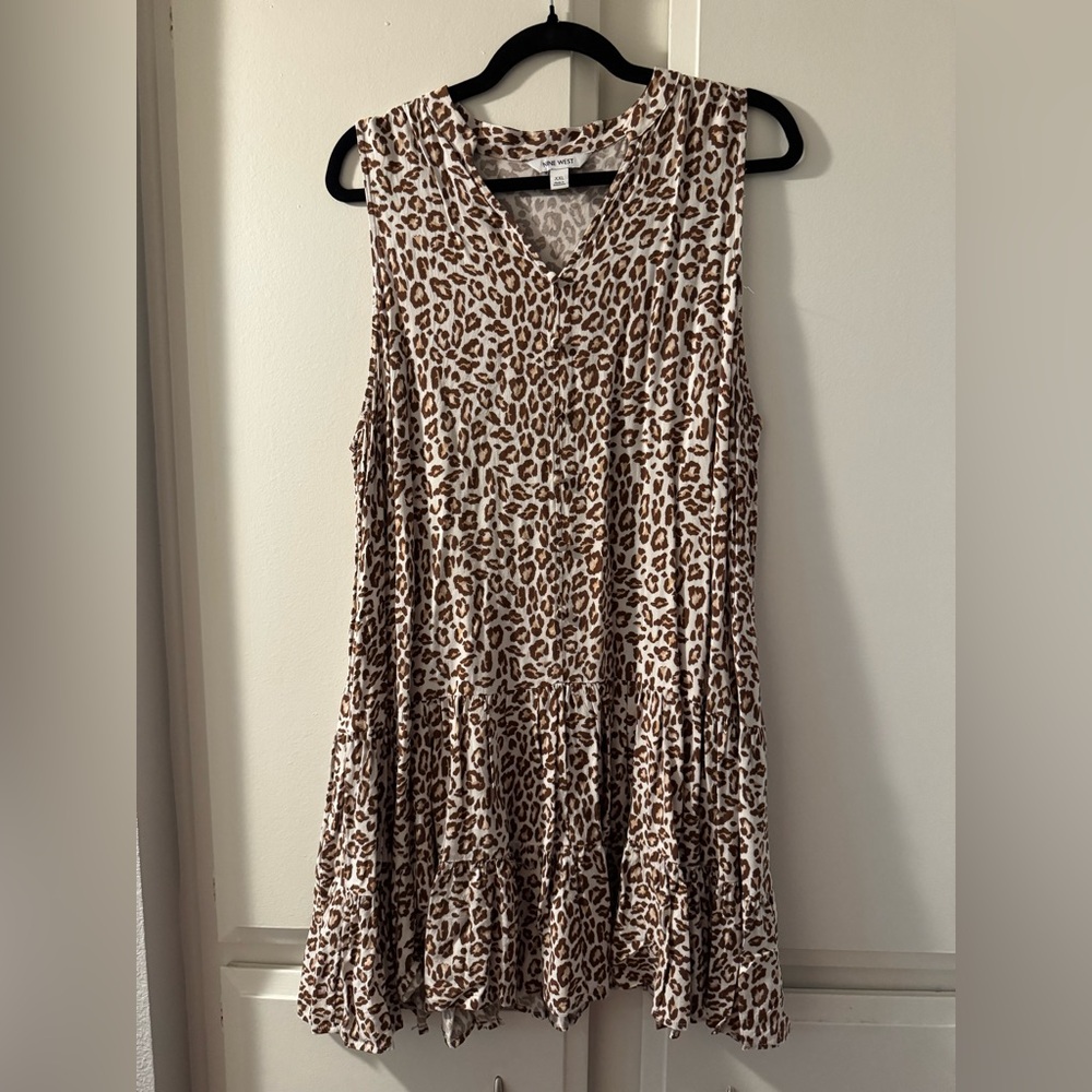 Nine West Women’s XXL Brown and White Leopard/Cheetah Print Sleeveless Sun Dress